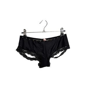 Victoria's Secret Cheeky Panty Womens Medium Black Very Sexy Lace Gold Stud NWT